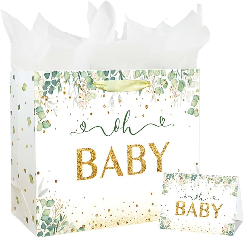 Large 13-inch Baby Gift Bag with Handle and Card