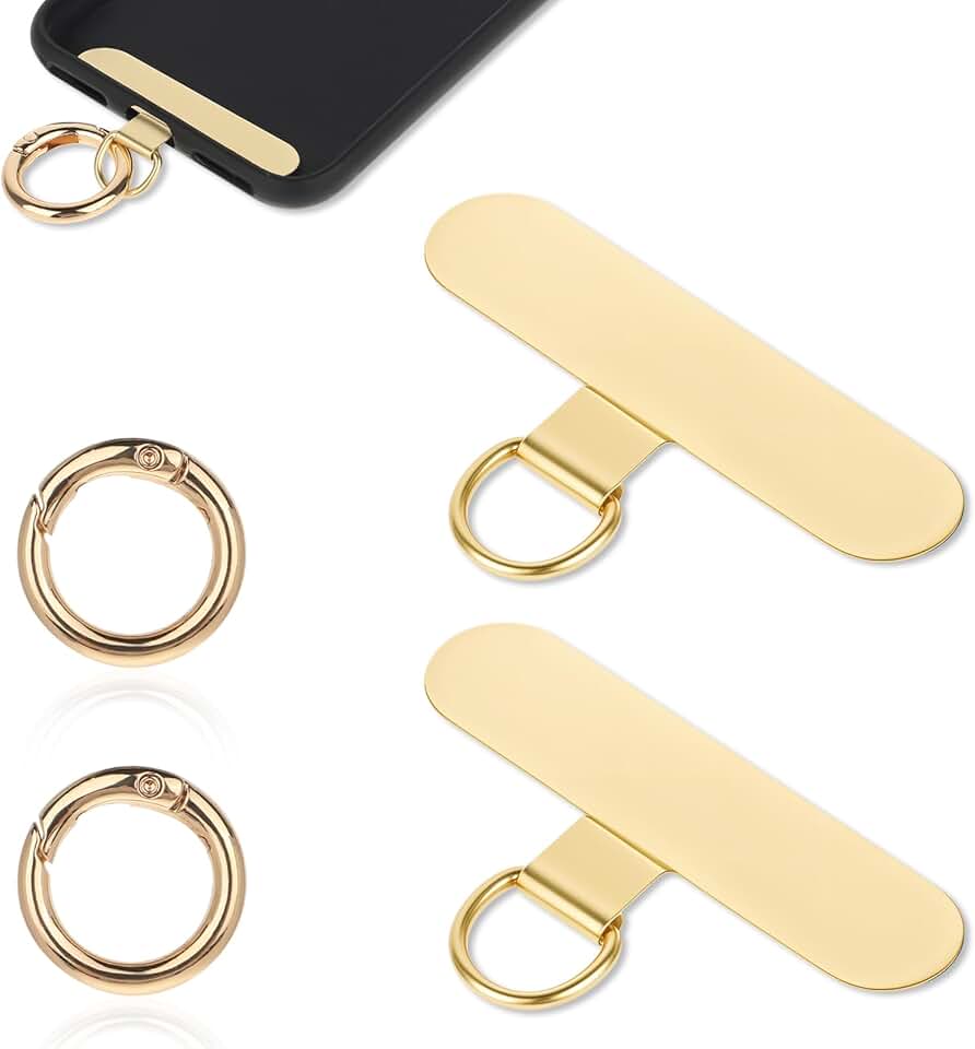 Two Metal Phone Tether Patches with Spring Rings