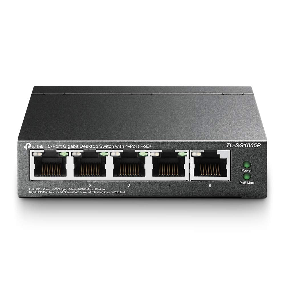 TL-SG1005P V2 or later | 5 Port Gigabit PoE Switch | 4 PoE+ Ports @65W | Desktop | Plug & Play | Sturdy Metal w/ Shielded Ports | Fanless | Limited Lifetime Protection | QoS & IGMP Snooping