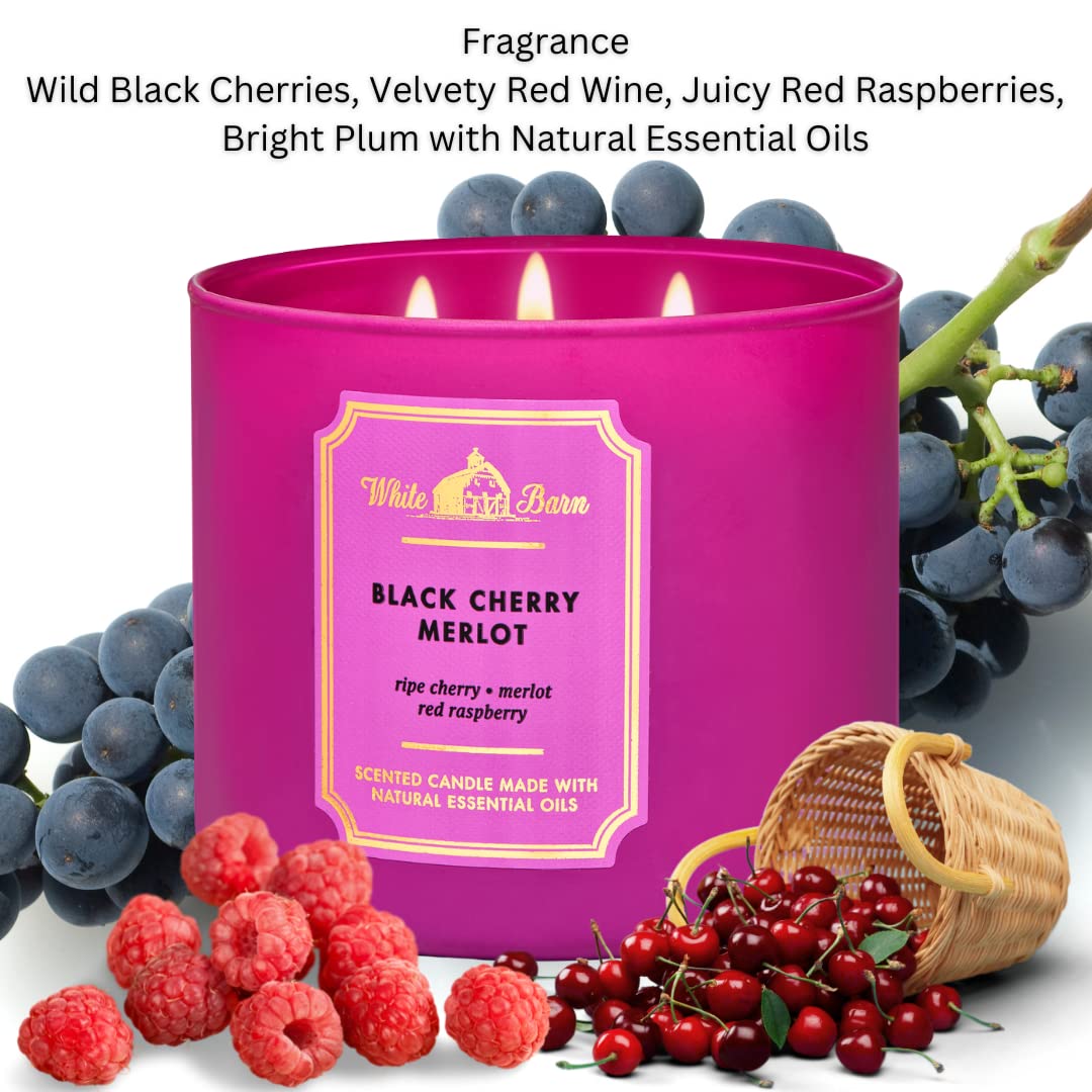 Candle Company 3-Wick Scented Candle w/Essential Oils  14.5 oz Black Cherry Merlot ripe Cherry  Merlot red Raspberry
