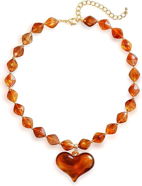 Brown Acrylic Puffy Heart Pendant Necklace