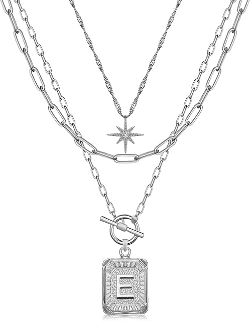 Layered Gold-Plated Star and Letter Necklace for Women