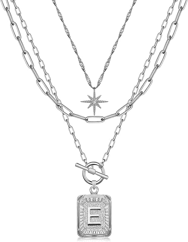 Layered Gold-Plated Star and Letter Necklace for Women