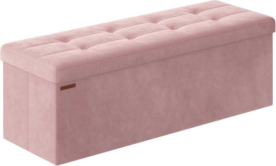 Pink Storage Ottoman Bench, 15x43x15 Inches