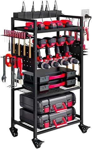 Large Power Tool Organizer Cart with Charging Station
