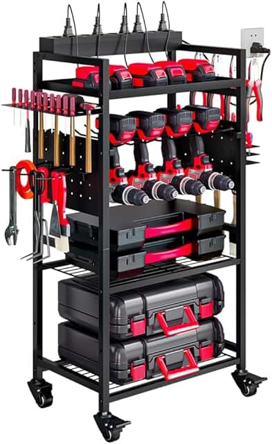 Large Power Tool Organizer Cart with Charging Station