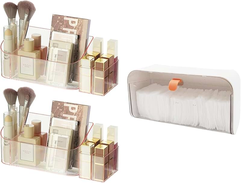 Two Bathroom Cabinet Makeup and Cotton Pad Holders
