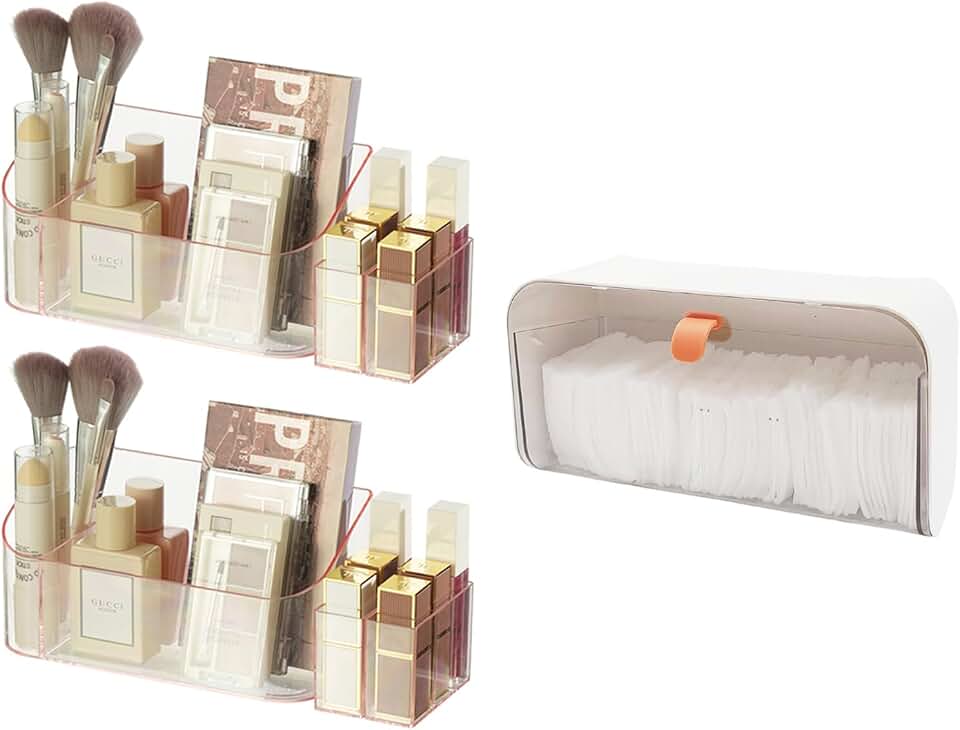 Two Bathroom Cabinet Makeup and Cotton Pad Holders