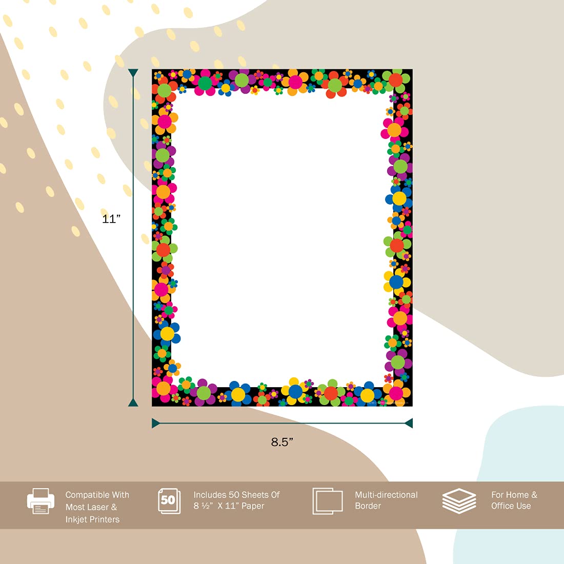 Neon Flower Power Decorative Printer Paper, 8.5 x 11, 50 Sheets
