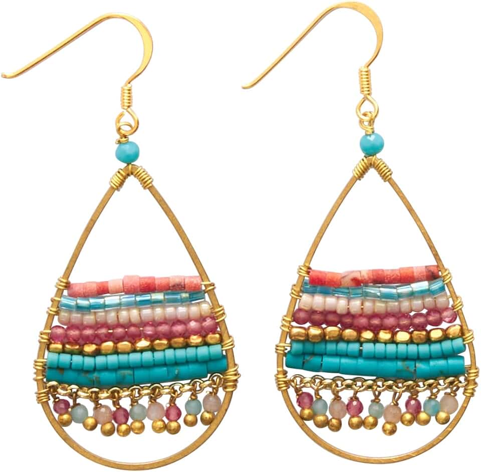 Gold Teardrop Beaded Earrings for Women