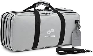 Gray chef knife bag with four pockets and shoulder strap