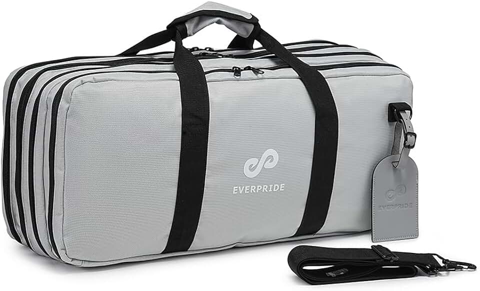 Gray chef knife bag with four pockets and shoulder strap