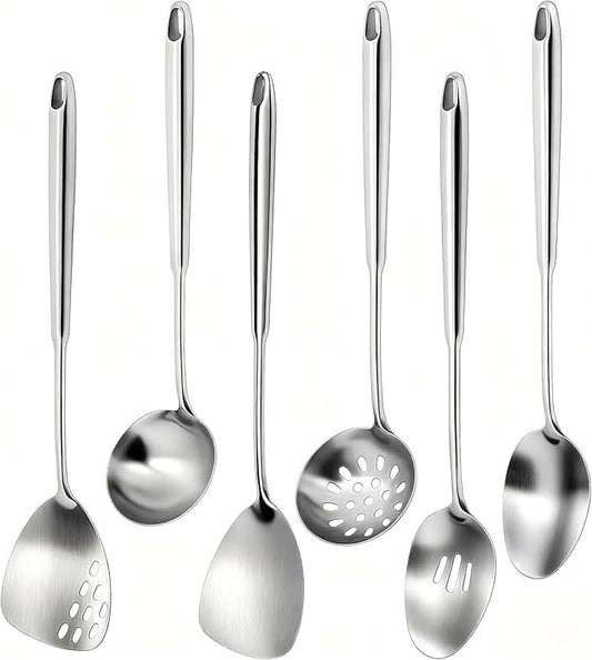Set of 5 silicone kitchen utensils with wooden handles