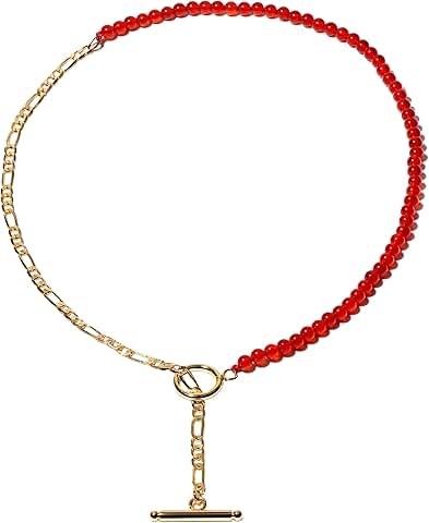 Simple Crystal and Stone Beaded Y-Shaped Necklace