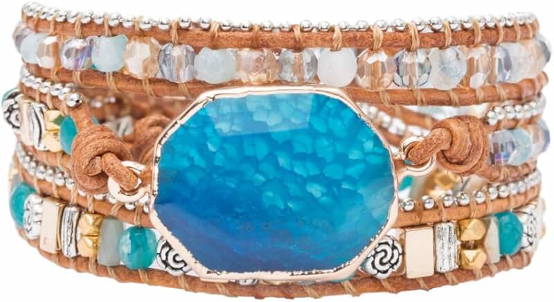 Handmade Ocean Jasper Leather Wrap Bracelet