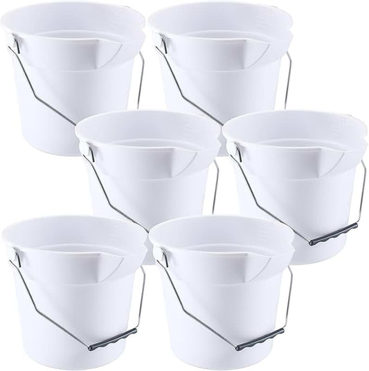 Six White Stackable Plastic Storage Baskets with Lids