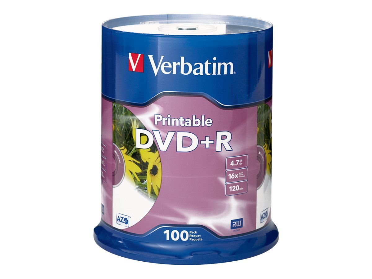 DVD+R 4.7GB 16X White Inkjet Printable - 100pk Spindle