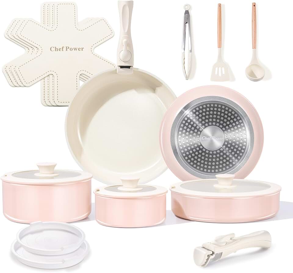 Light Pink 19-Piece Ceramic Nonstick Cookware Set