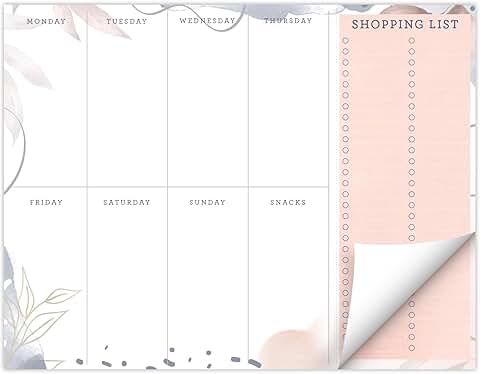 Pink floral meal planning pad, 8.5" x 11", 60 sheets
