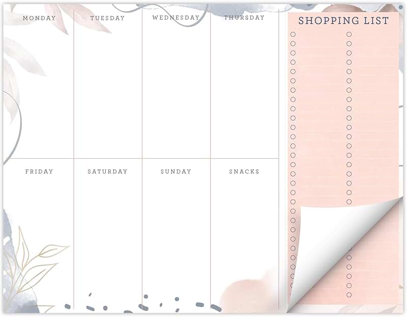 Pink floral meal planning pad, 8.5" x 11", 60 sheets