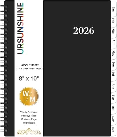 2026 Weekly and Monthly Planner, 8x10, Black