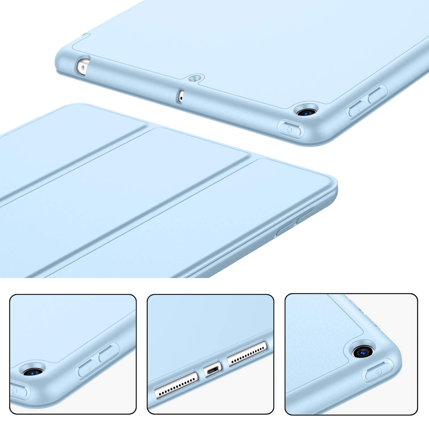 iPad 9.7 Case (2018/2017 Model, 6th/5th Generation), Smart Cover with Pencil Holder and Soft Baby Silicone Back and Full Body Protection, Auto Wake/Sleep Cover (Sky Blue)