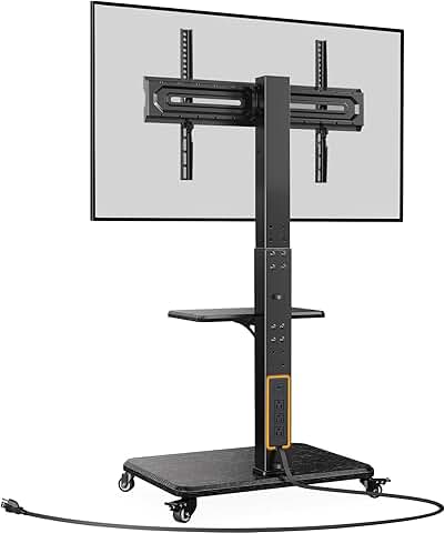 Mobile TV Stand with Power Outlet, Tilt, Swivel, Height Adjustable