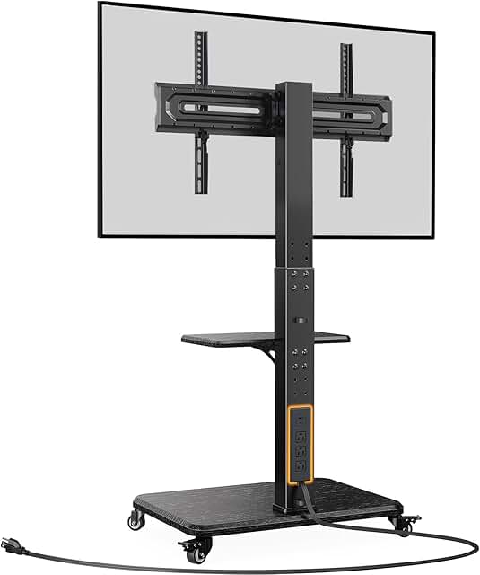 Mobile TV Stand with Power Outlet, Tilt, Swivel, Height Adjustable