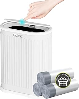 Small white bathroom trash can with lid