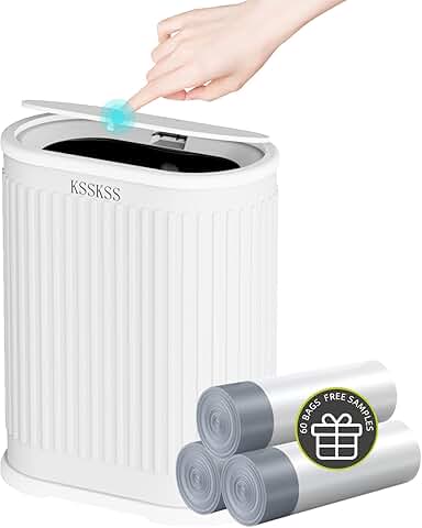 Small white bathroom trash can with lid