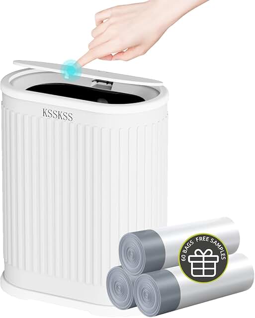 Small white bathroom trash can with lid