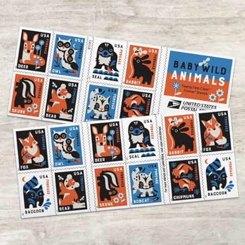 Baby Wild Animals Book of 20 Postage Stamps