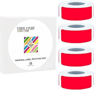 Red Label Tape Refill for Thermal Printer, 4 Rolls