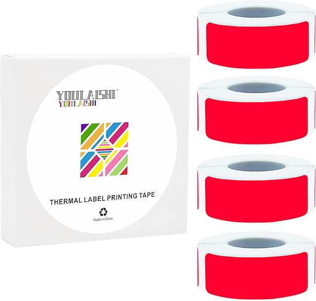 Red Label Tape Refill for Thermal Printer, 4 Rolls