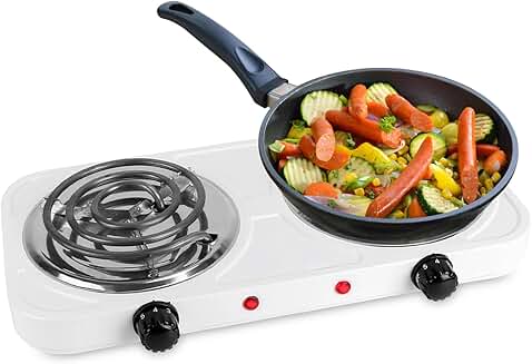Portable double burner electric hot plate with temperature control