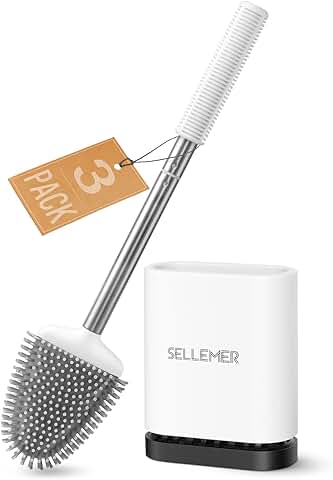 Toilet Brush and Holder Set with Silicone Bristles, 3 Pack