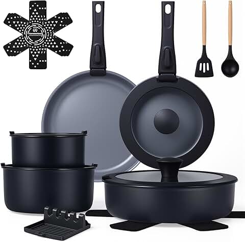 18-Piece Non-Stick Cookware Set with Detachable Handles