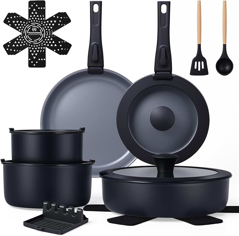 18-Piece Non-Stick Cookware Set with Detachable Handles