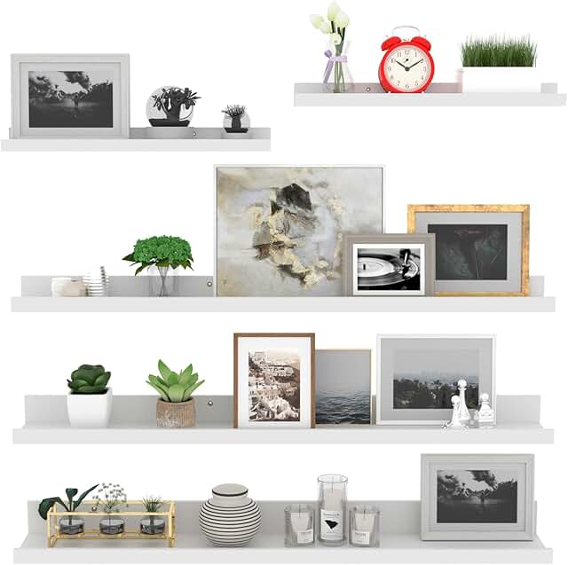 Set of 5 36-Inch White Floating Wall Shelves