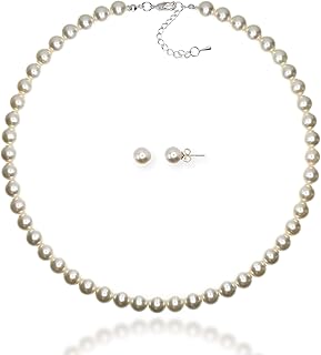 8mm Pearl Necklace and Silver Earring Set for Women