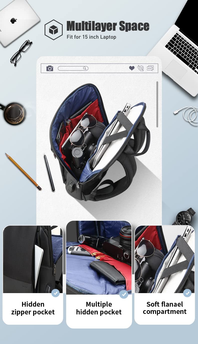 Slim Laptop Backpack 15-15.6 inch USB Charging Backpack for Men Water Resistant College Laptop Backpack Office Anti Theft Backpack Smart Computer Backpack Men Black