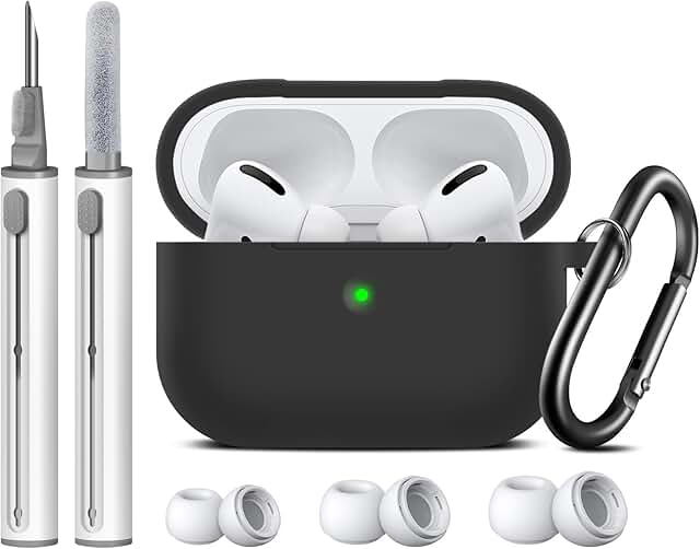 Black silicone case with cleaning pen and eartips for AirPods Pro