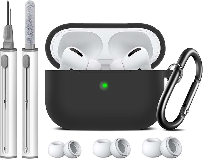 Black silicone case with cleaning pen and eartips for AirPods Pro