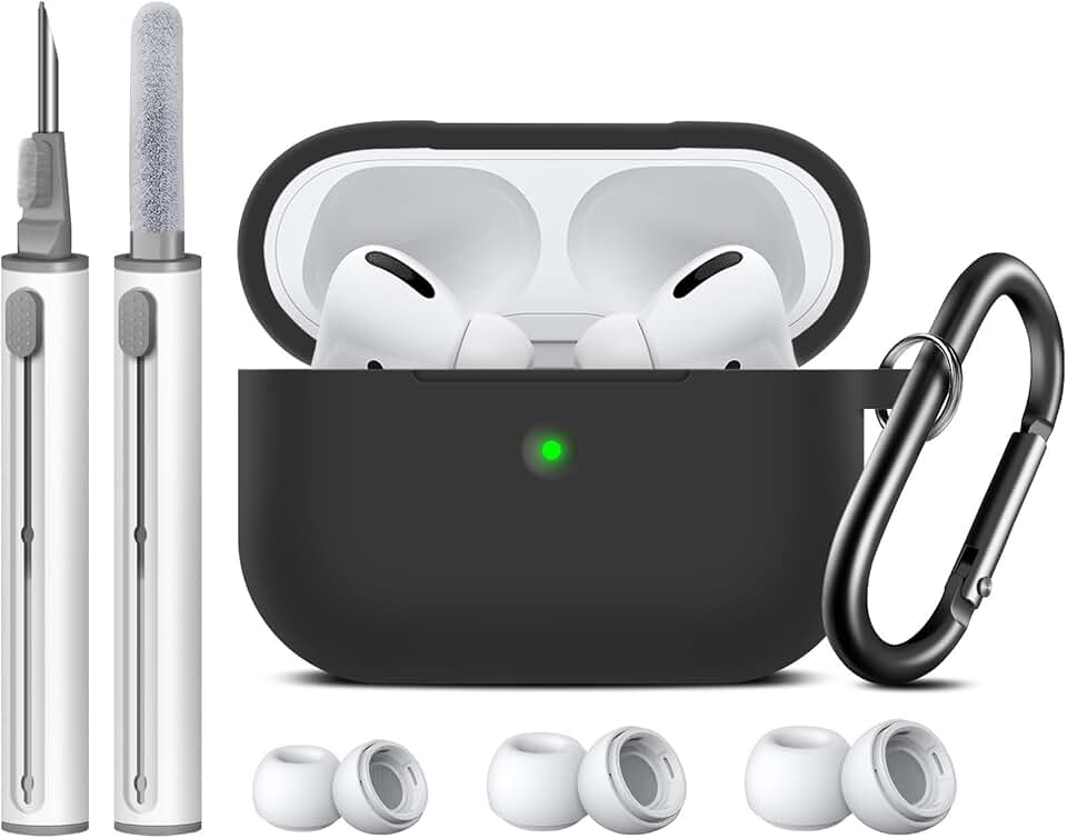 Black silicone case with cleaning pen and eartips for AirPods Pro
