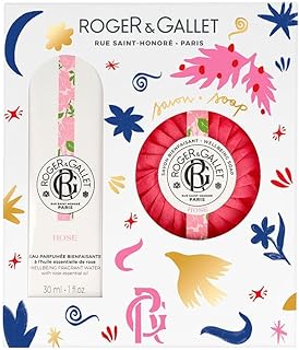 Rose gift set with water, bath tablets, and soap