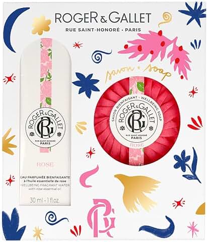 Rose gift set with water, bath tablets, and soap