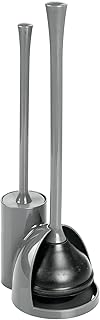 Compact Gray Toilet Brush and Plunger Set