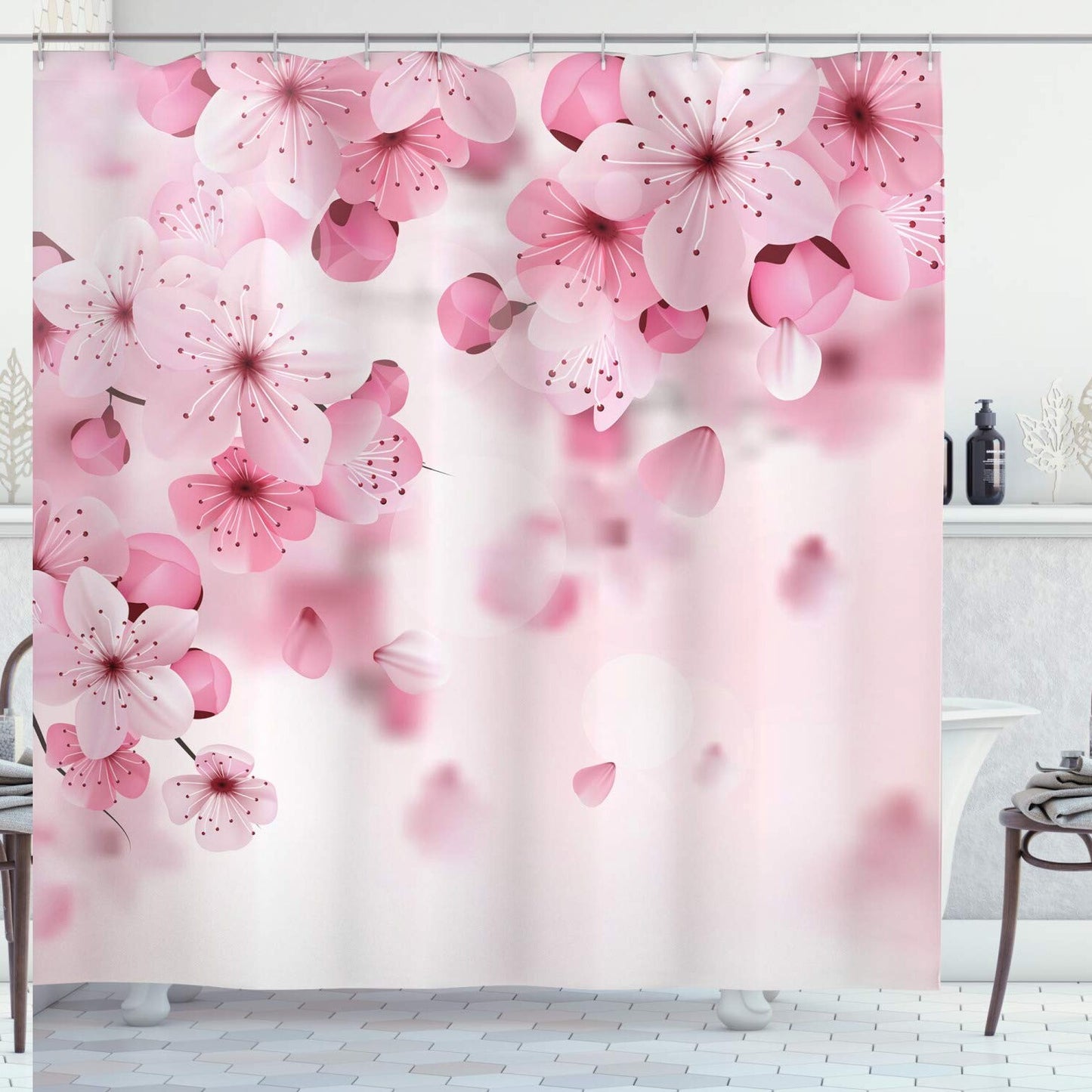 Floral Shower Curtain Pale Pink 69x70 Inches
