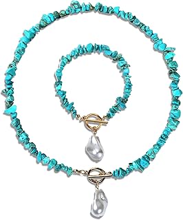 Chunky Turquoise Necklace and Bracelet Set for Women