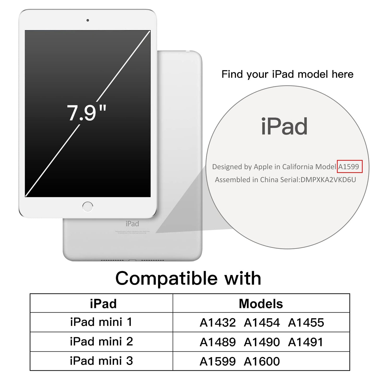 Case for iPad Mini 1 2 3 (NOT for iPad Mini 4), Smart Cover with Auto Sleep/Wake (Black)
